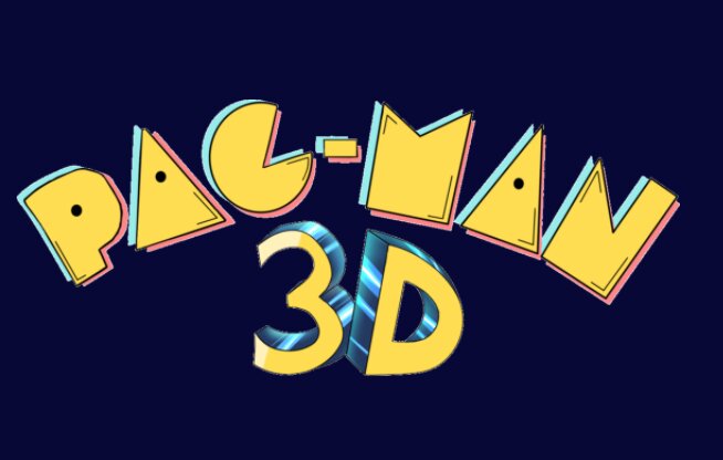 Pac-Man 3D logo in yellow block letters on a dark blue background.